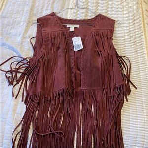 Brown fringe vest